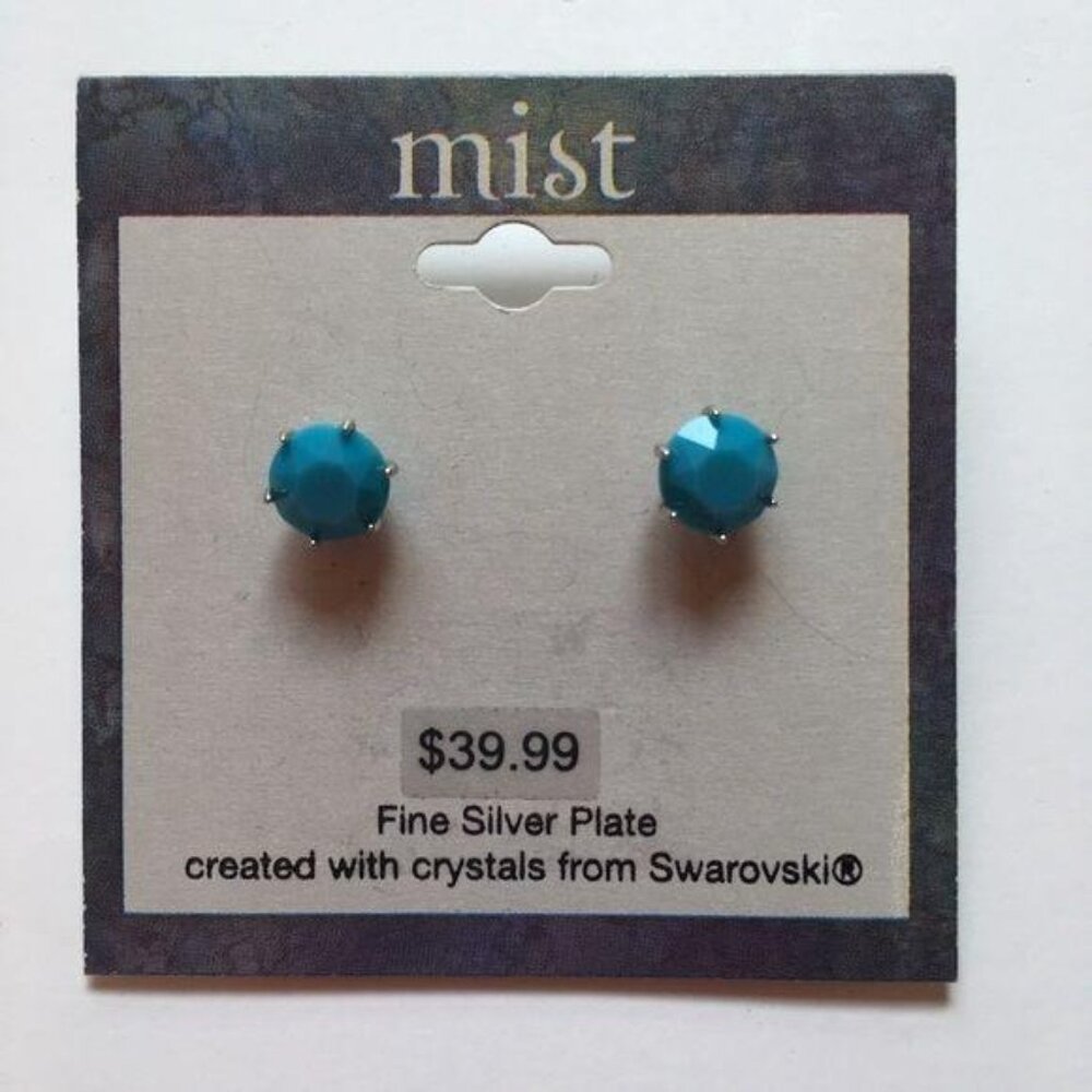 Mist Swarovski Silver Turquoise Earrings New - Picture 3 of 6